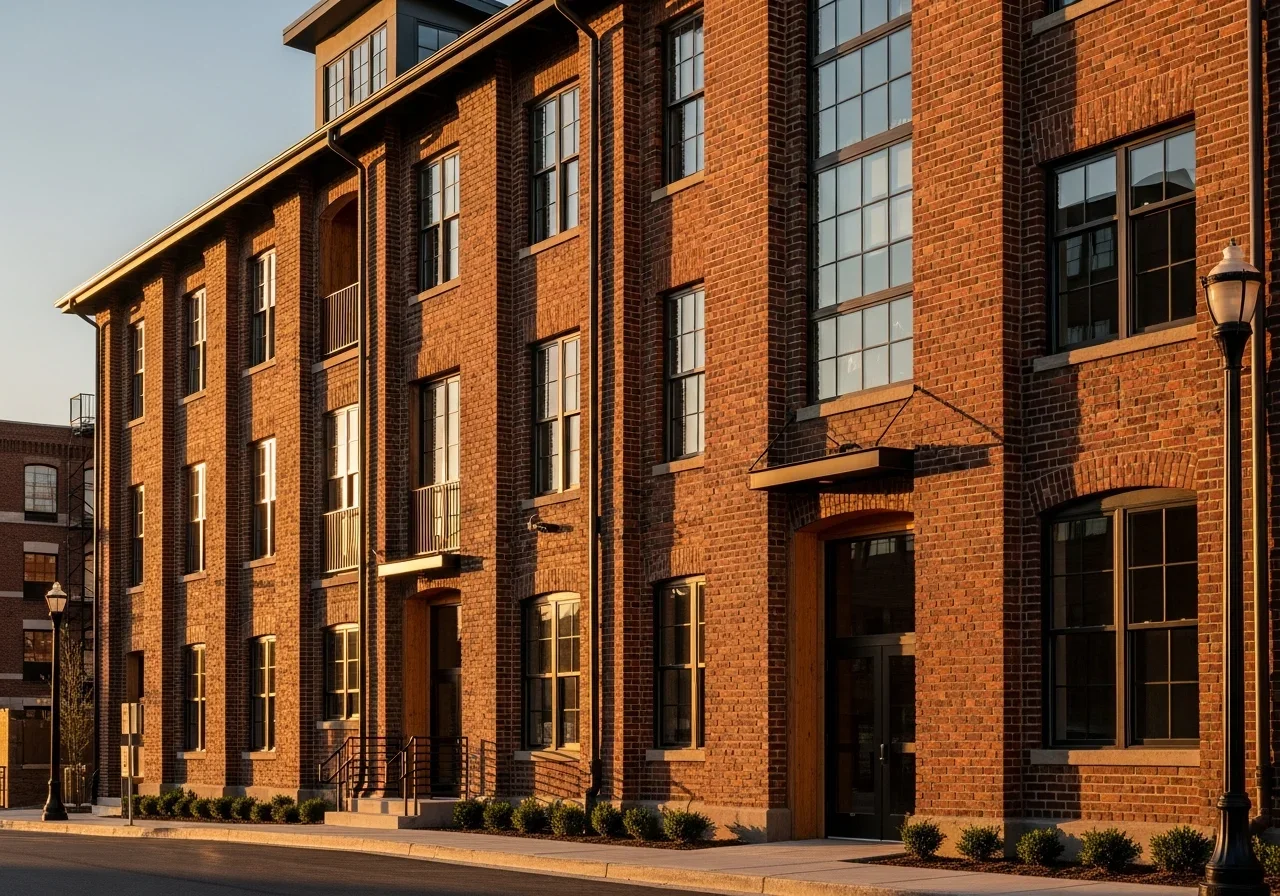 NoDa North Davidson Charlotte historic textile mill converted to loft apartments with thick brick walls and timber beams