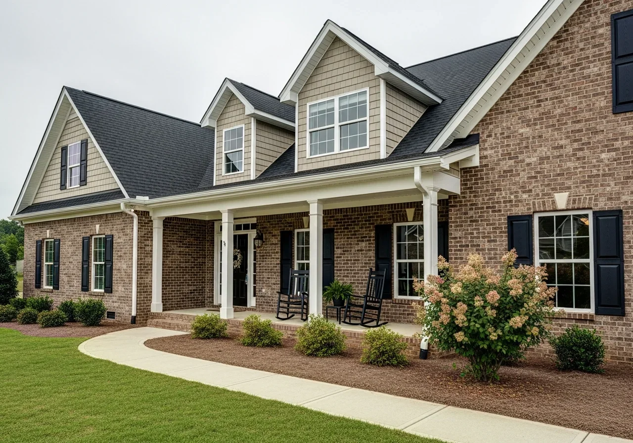 Doby's Bridge Indian Land SC newer construction suburban homes from the 2010s with brick veneer and mixed siding