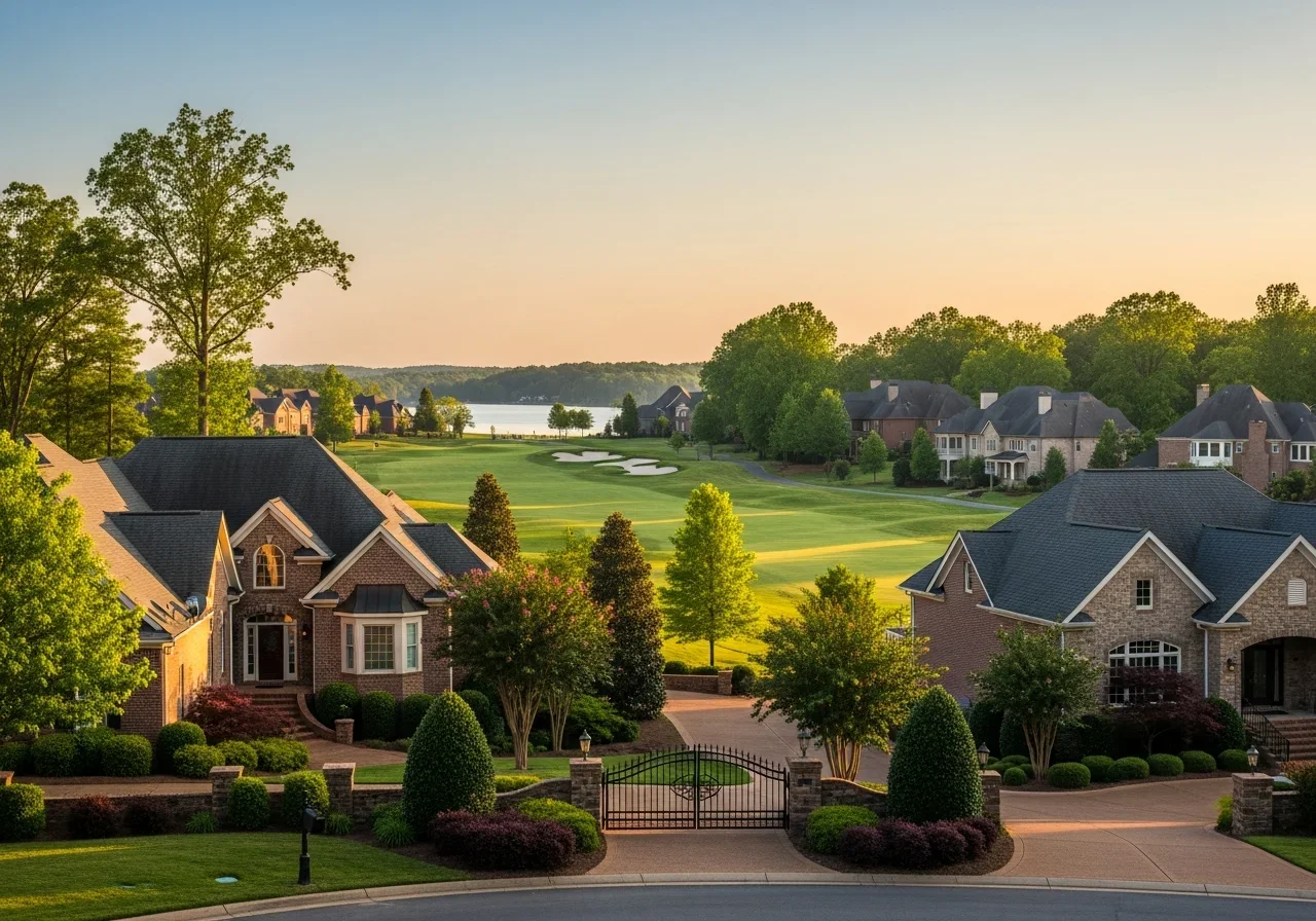 The Palisades gated community in Indian Land SC Lake Wylie corridor with golf course adjacent luxury homes and waterfront views