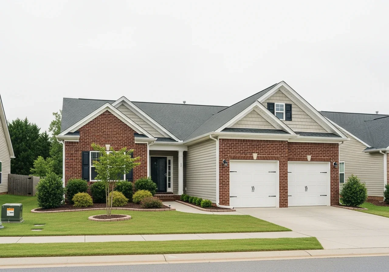 Brier Creek Raleigh modern ranch home on slab foundation from the 2000s with suburban landscaping