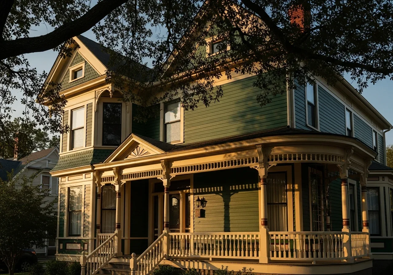 Historic Oakwood Raleigh NC Victorian home with original architectural details, wraparound porch and mature oak canopy