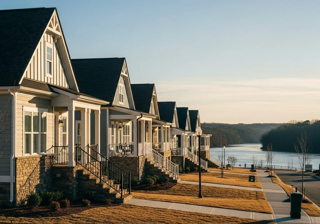 Riverwalk master planned community Rock Hill SC with 2012-2022 craftsman contemporary homes along the Catawba River