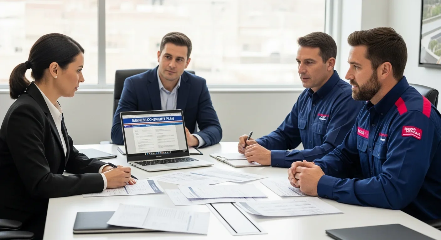 Property manager, adjuster, and Palm Build PM in business continuity planning meeting