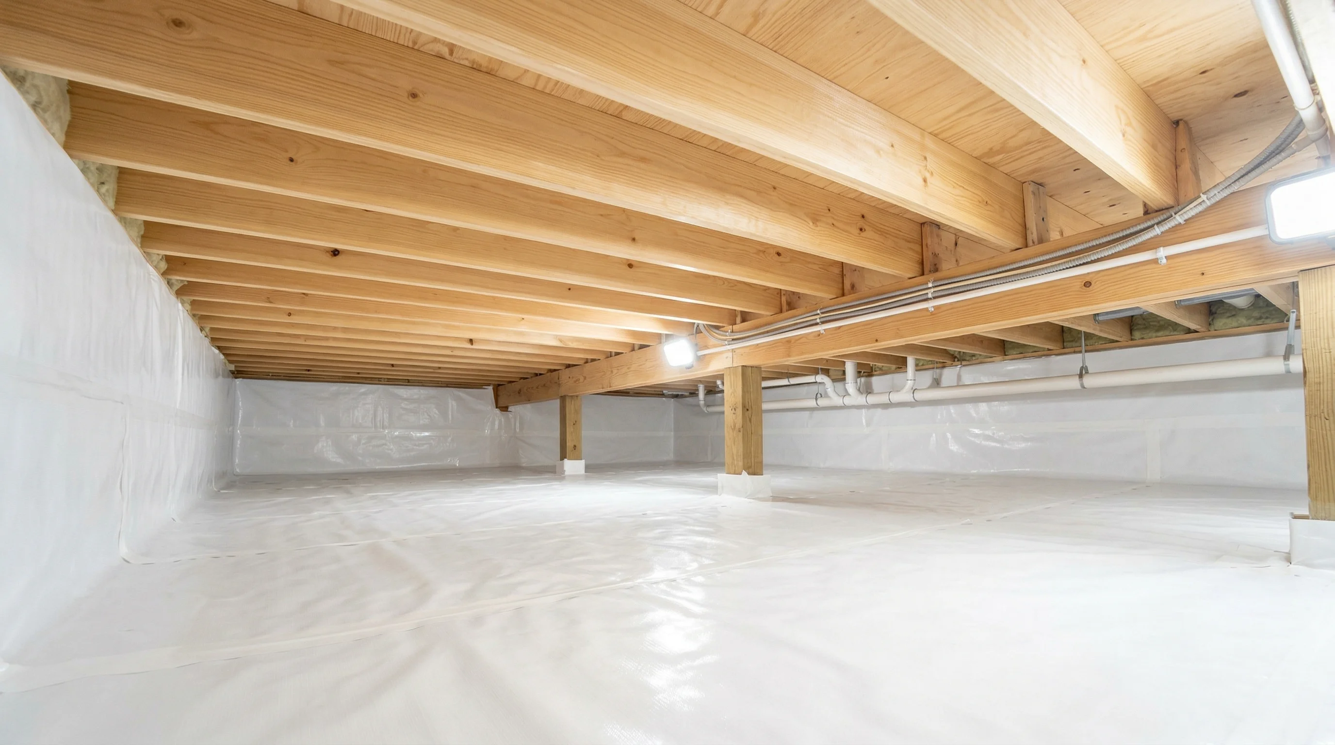 Clean treated floor joists after mold remediation in crawl space