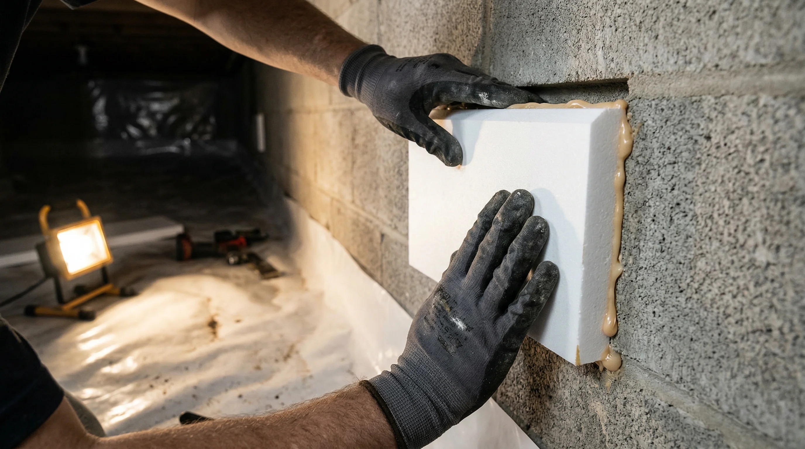 Crawl space foundation vent sealed with rigid foam board insulation