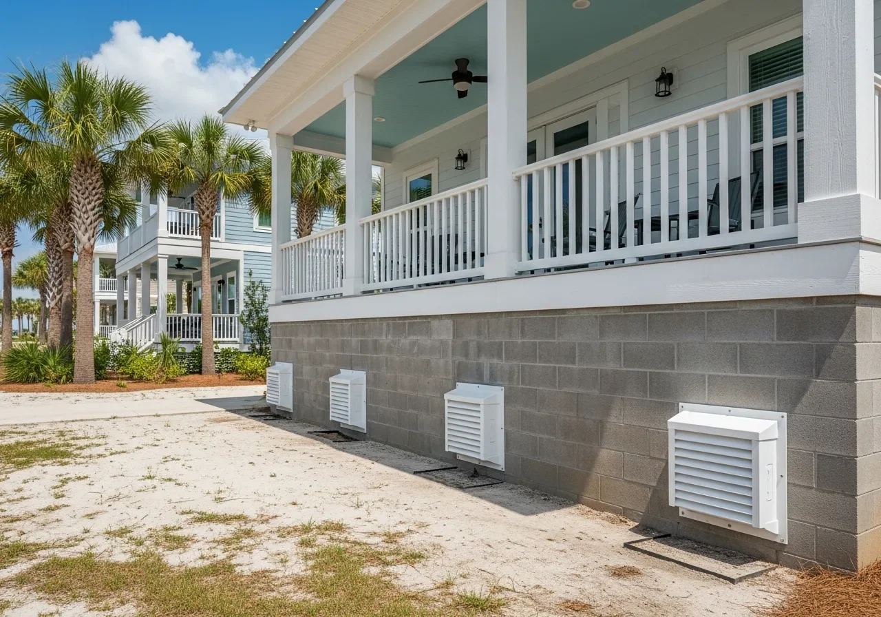 Florida coastal home with FEMA-rated flood vents installed in the foundation