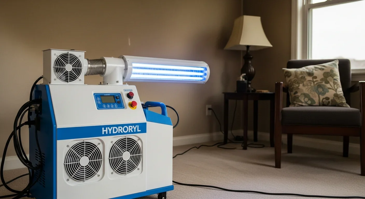 Hydroxyl generator operating safely in partially occupied residential space during fire odor restoration