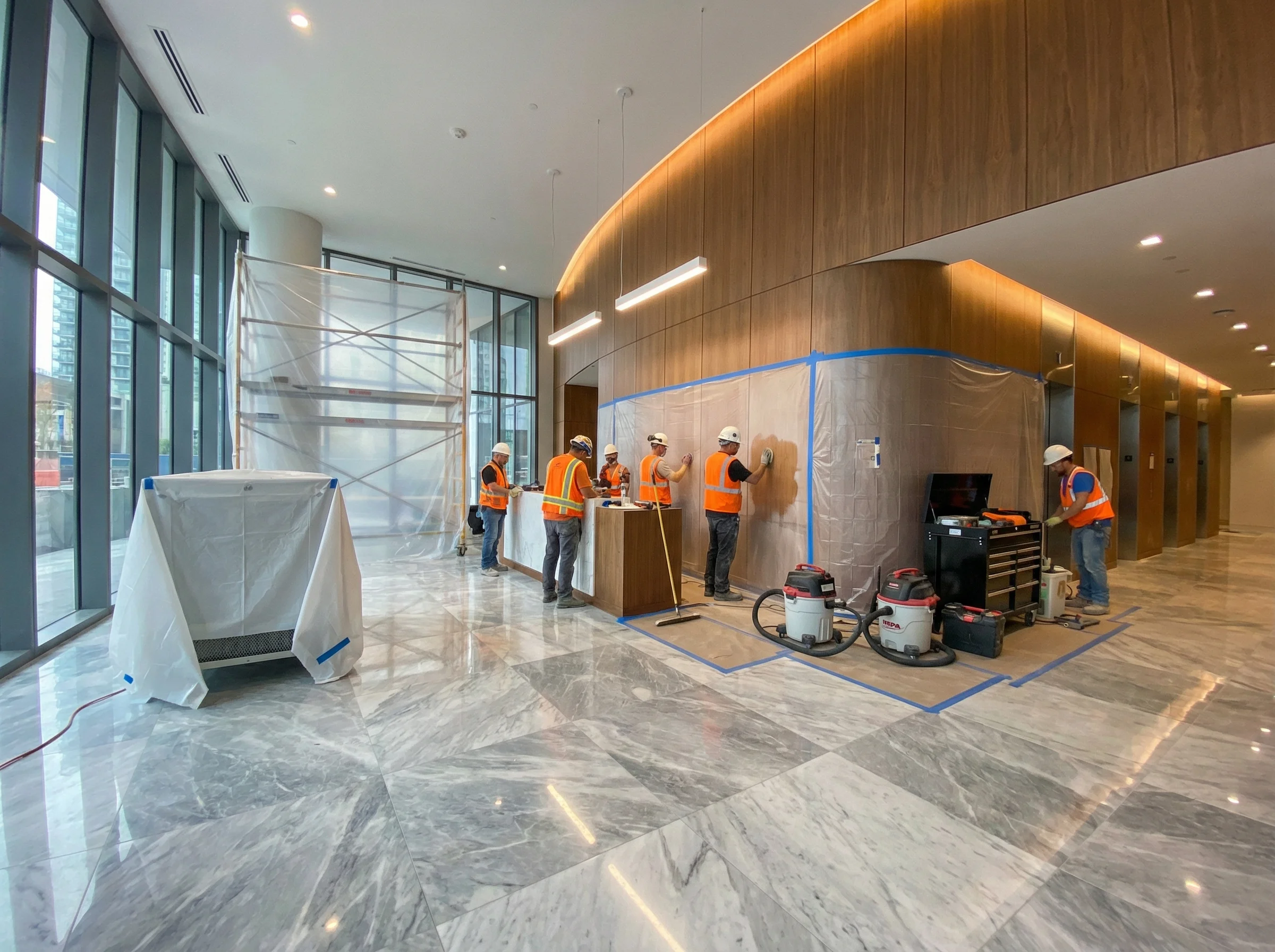 Common area lobby undergoing restoration