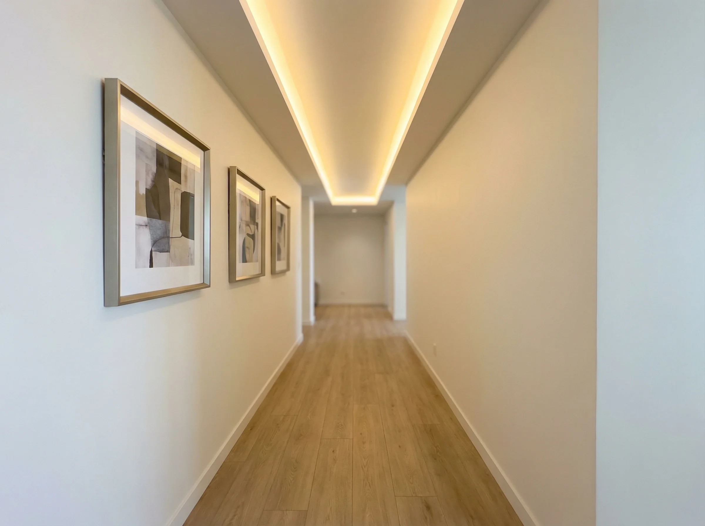 Restored condo hallway after water damage
