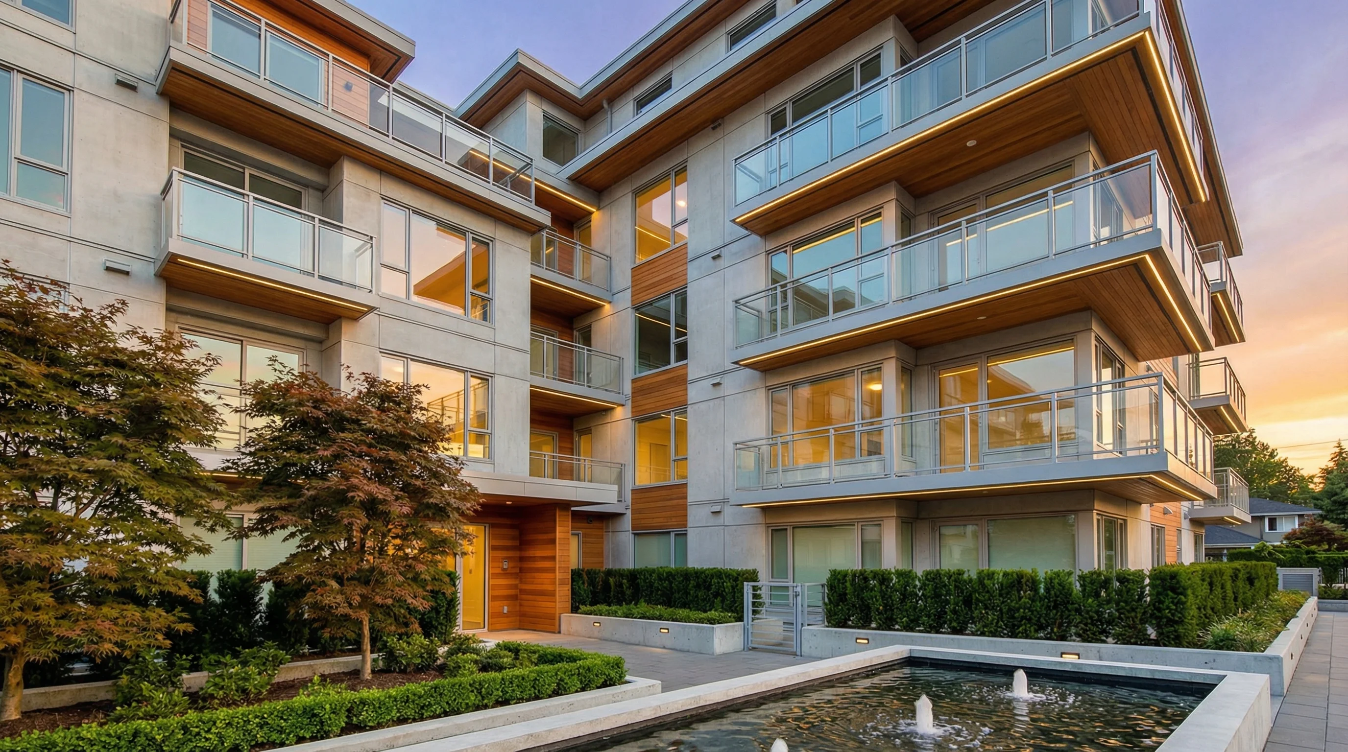 Modern condominium association building exterior