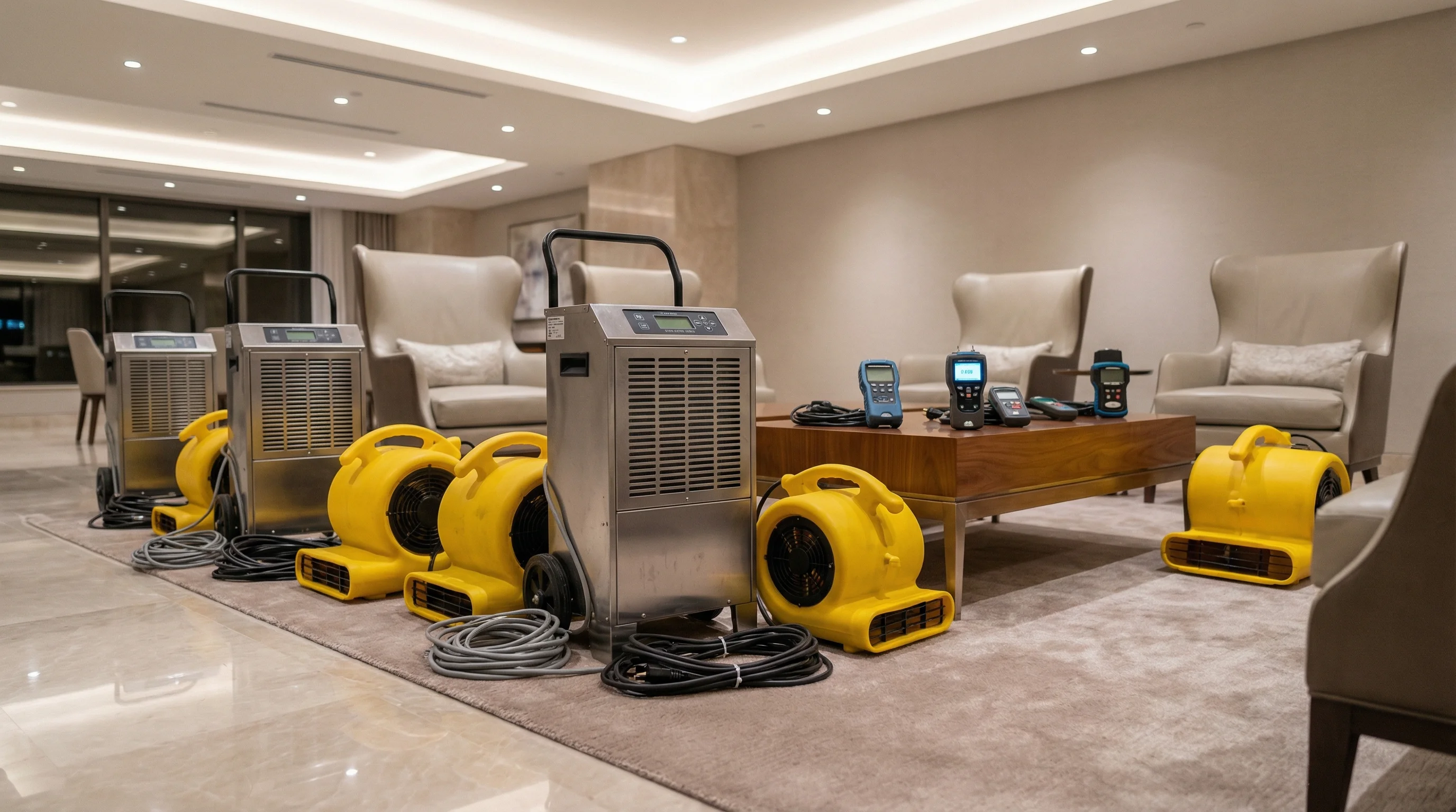 Commercial drying equipment deployed in condo common area