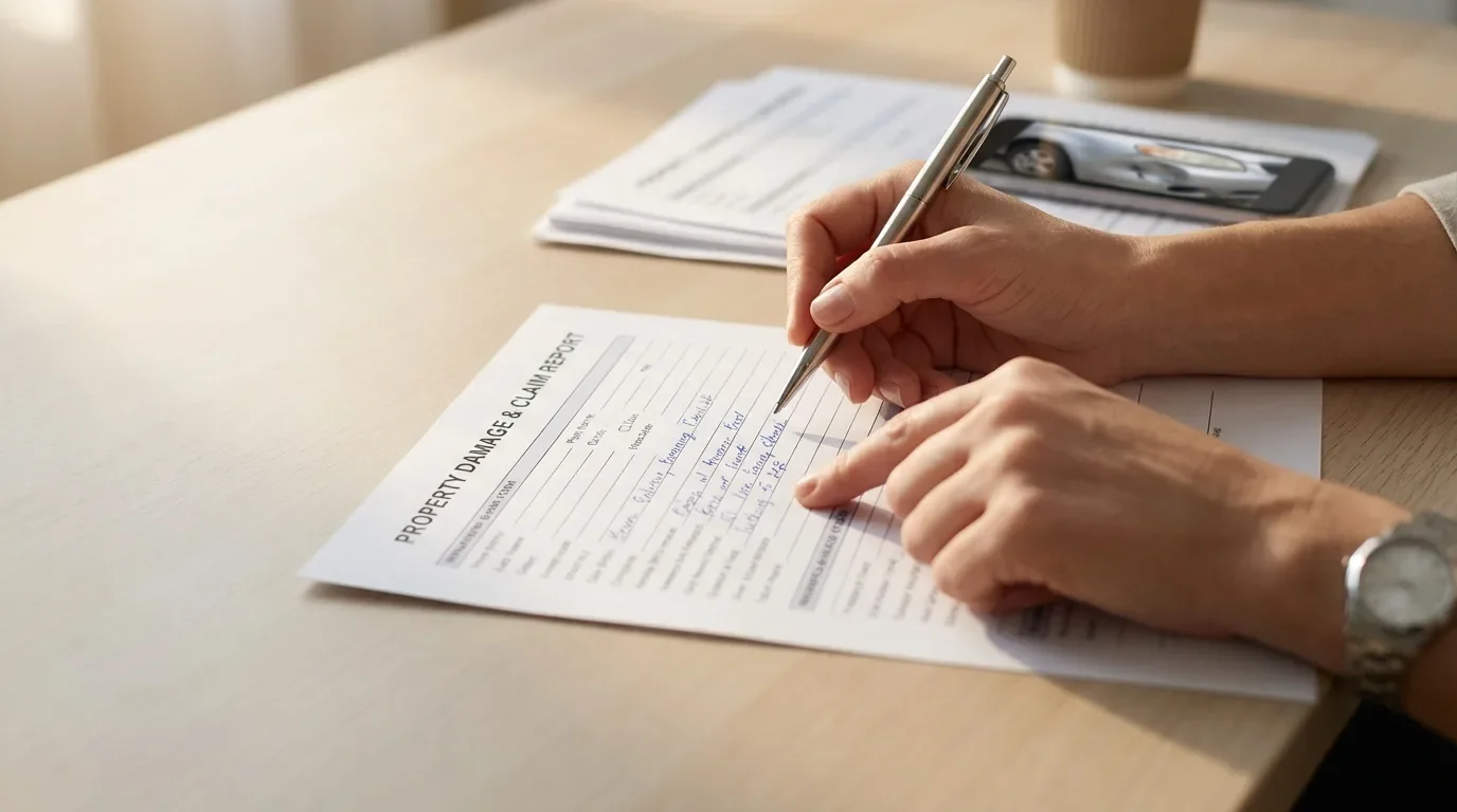 Insurance claim form showing coverage types and deductible information