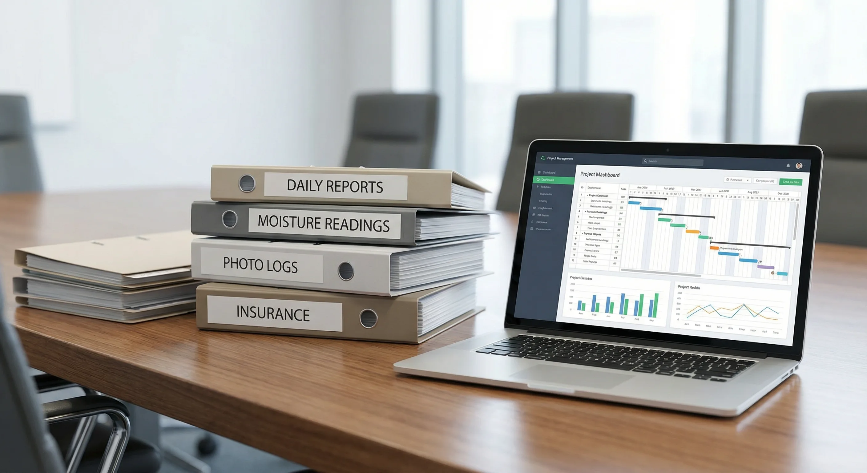 Project documentation binders and digital dashboards for large loss restoration