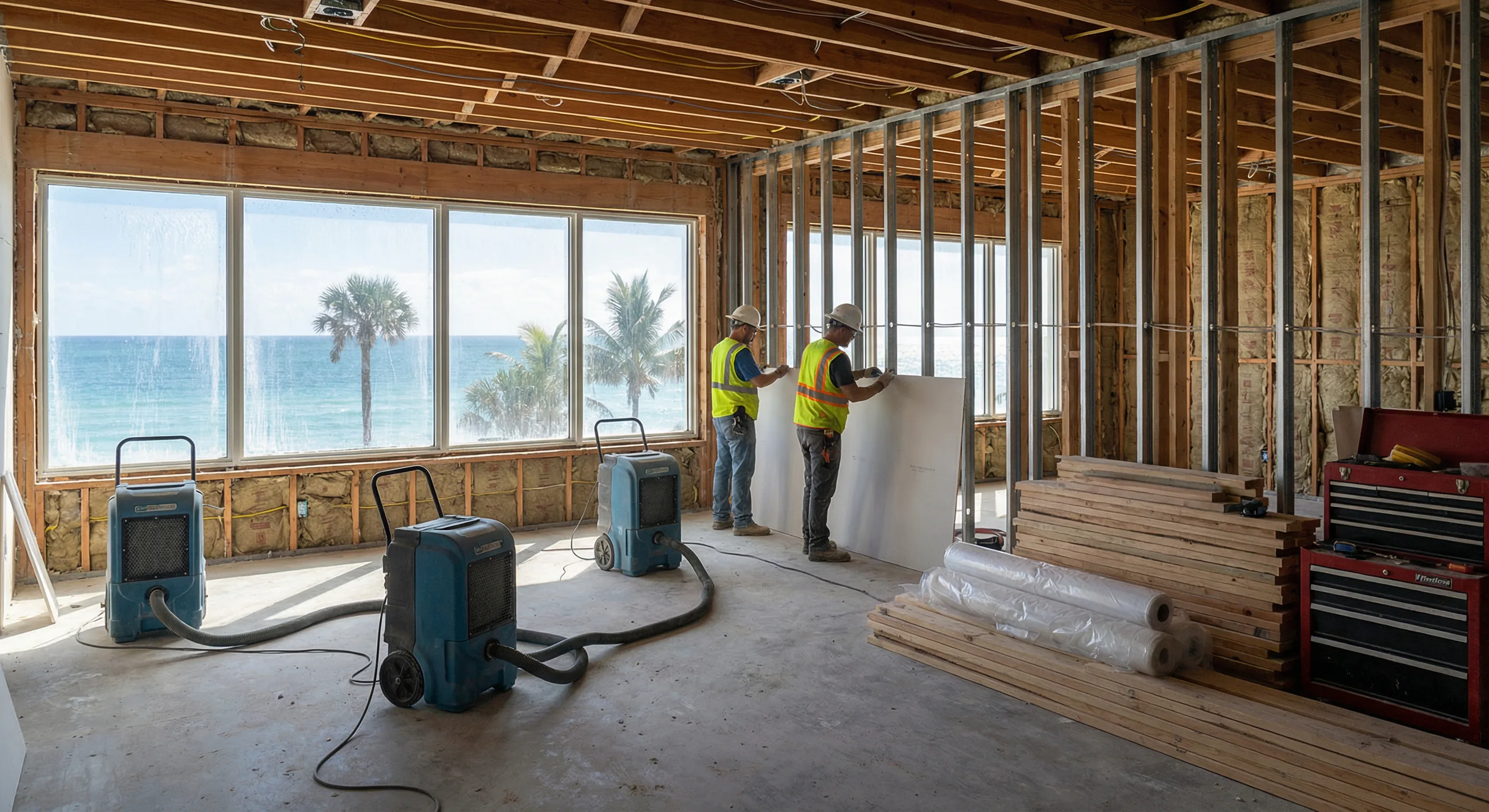 Interior rebuild of hurricane-damaged coastal condominium unit