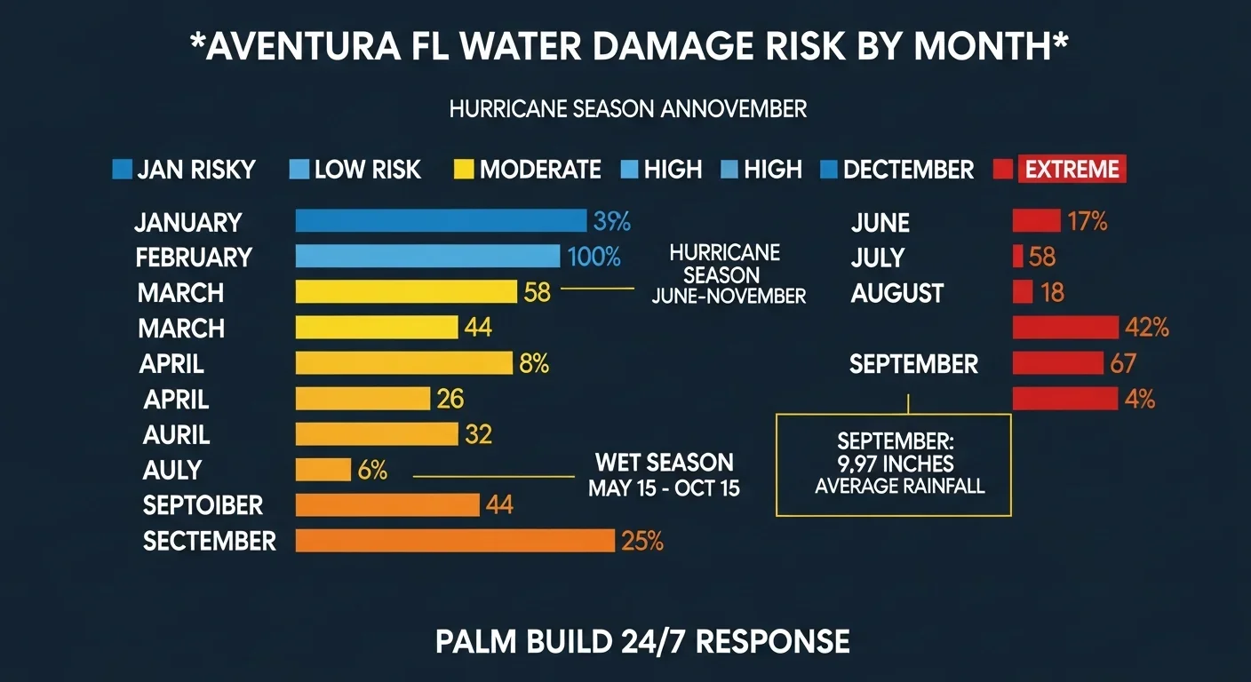 Seasonal storm damage calendar showing hurricane risk timeline for Aventura FL homeowners and condo owners