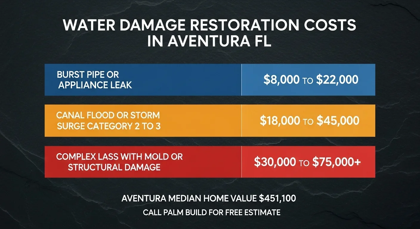 Water damage cost documentation showing extent of damage in an Aventura FL high-rise condo requiring insurance claim