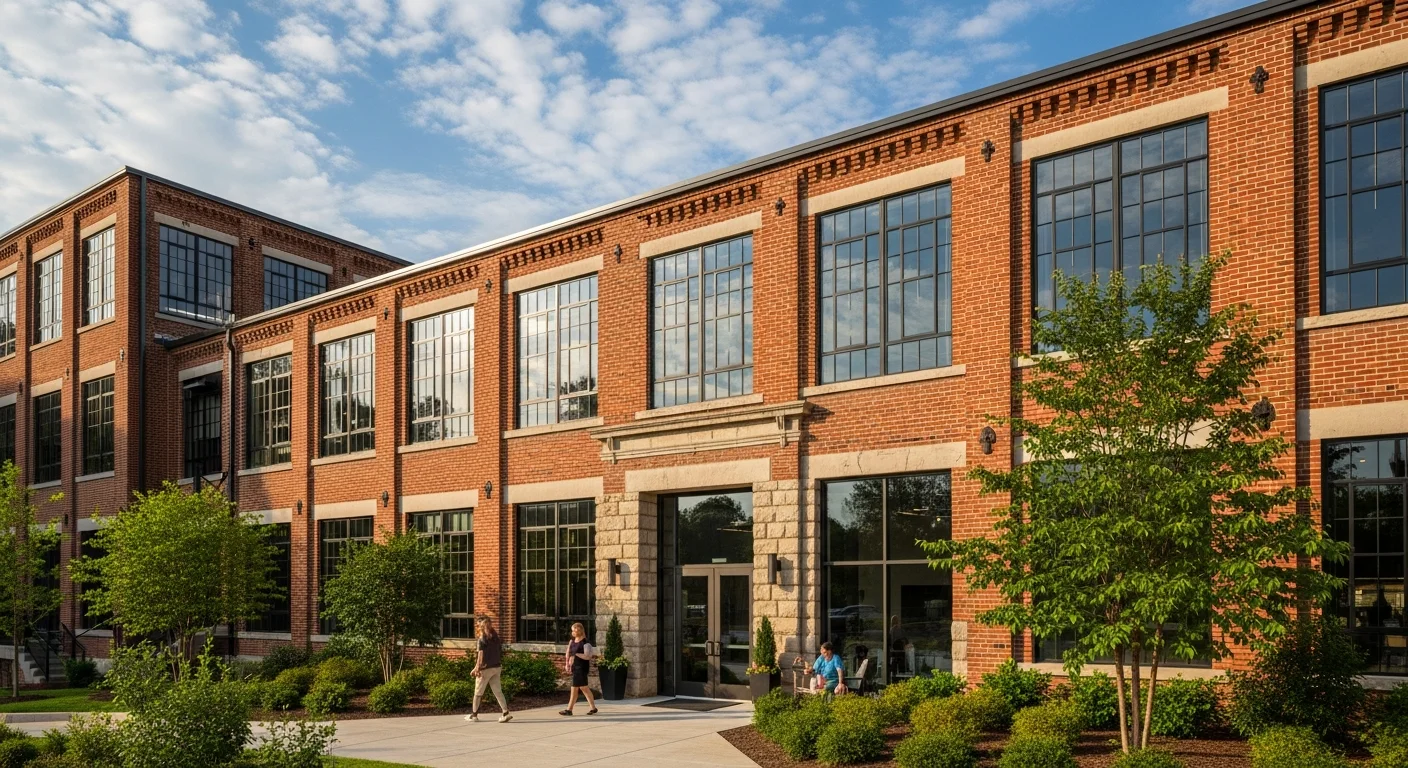 Chronicle Mill luxury loft apartments in Belmont, North Carolina featuring exposed brick walls and industrial-aesthetic architecture