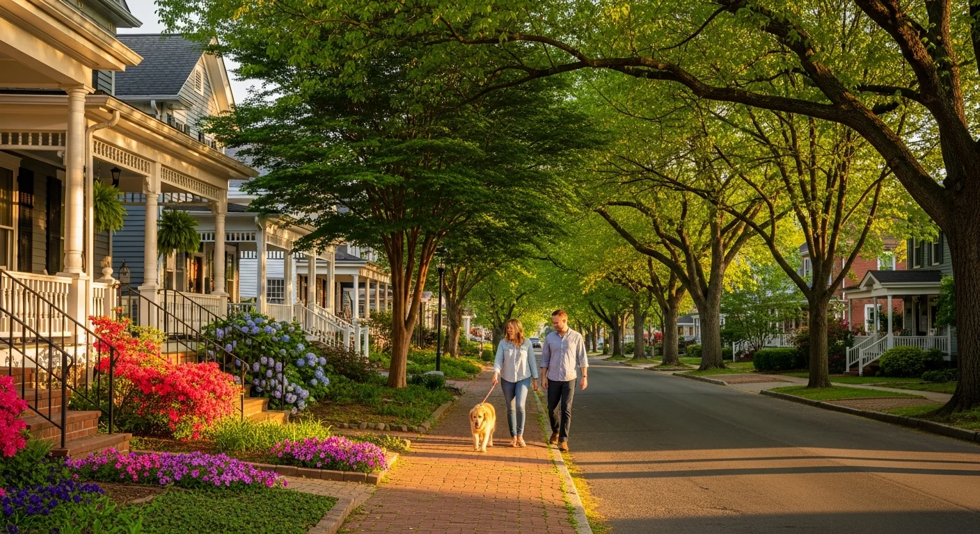 Belmont NC historic district street with Colonial Revival and Craftsman homes