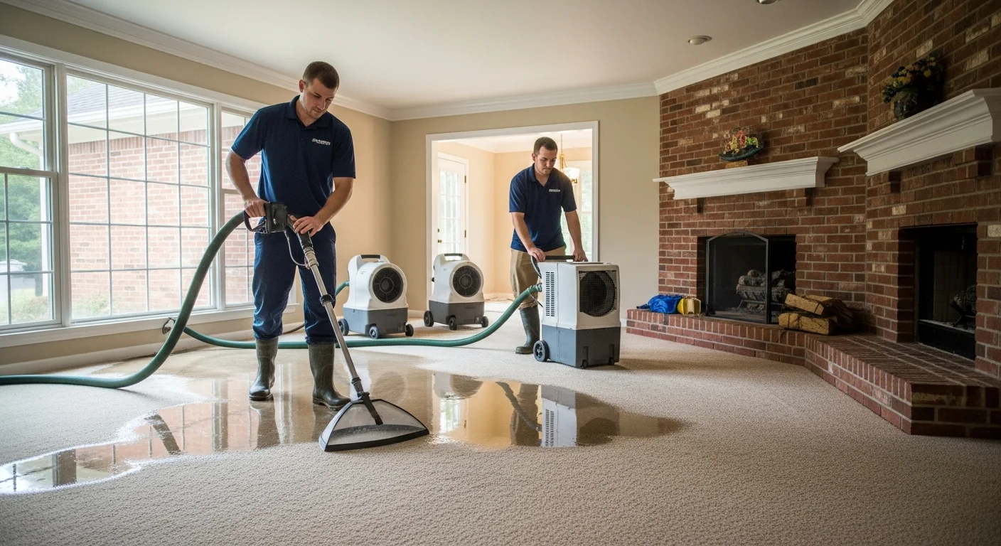 Water extraction equipment deployed inside a Belmont NC home after storm water intrusion