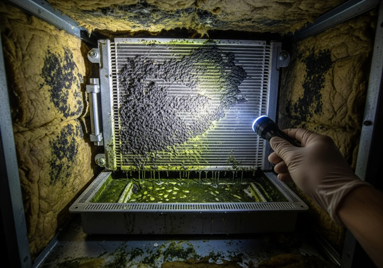 Mold contamination inside HVAC air handler unit in a Boca Raton FL home