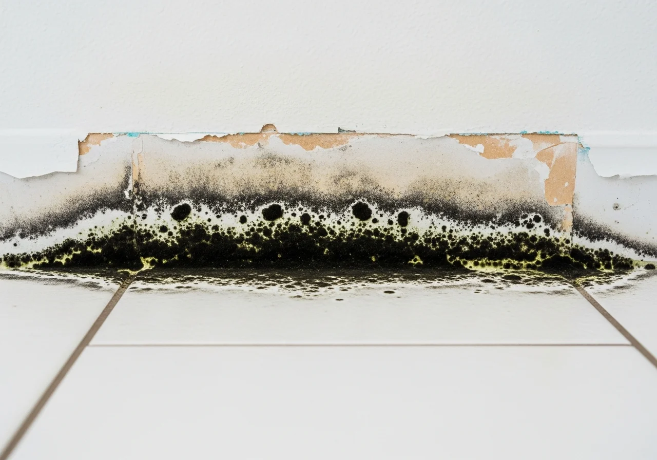 Hidden mold growth behind drywall on CBS concrete block wall in a Boca Raton FL home