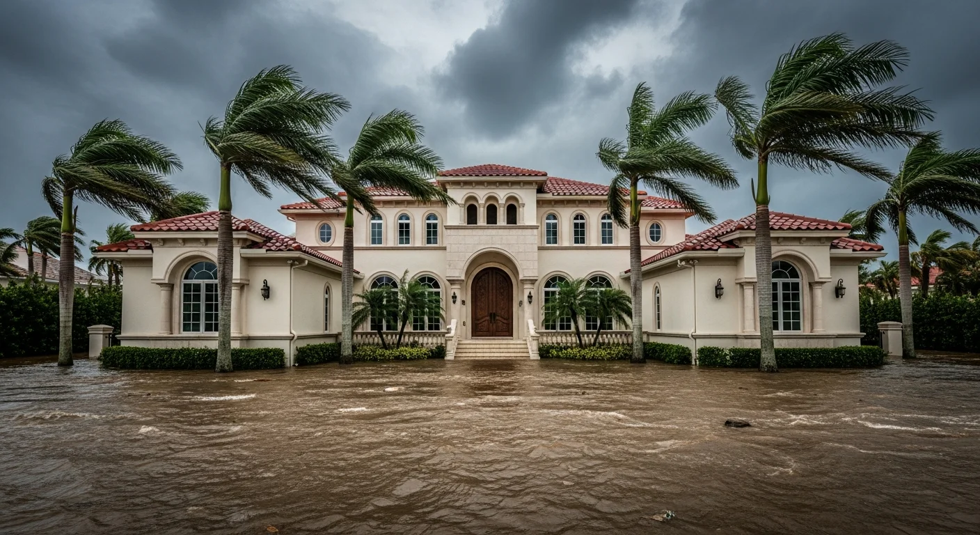 Storm surge flooding near Intracoastal Waterway in Boca Raton FL