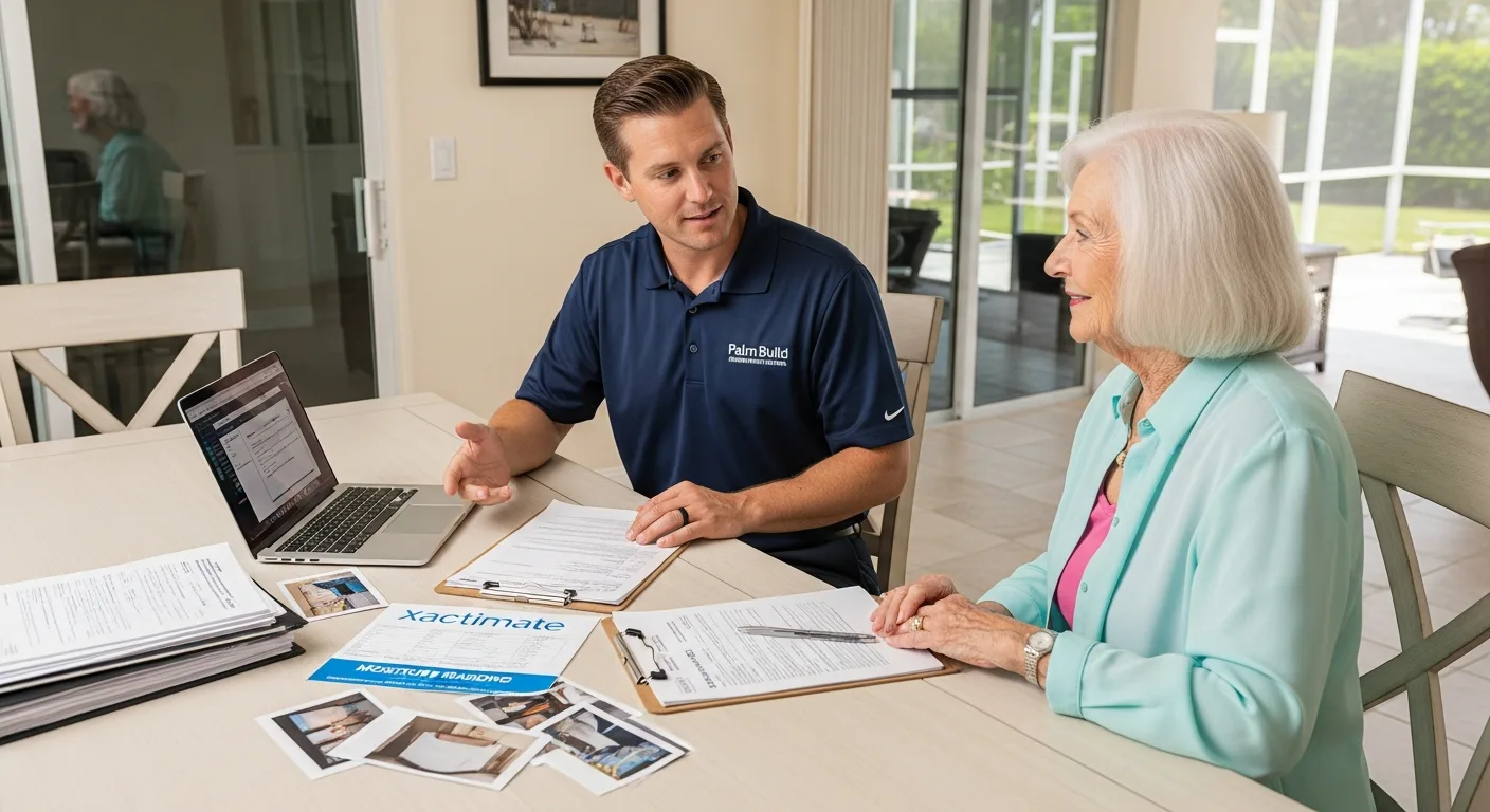 Palm Build insurance restoration documentation process at a Boynton Beach FL home with moisture mapping and thermal imaging equipment for insurance claims