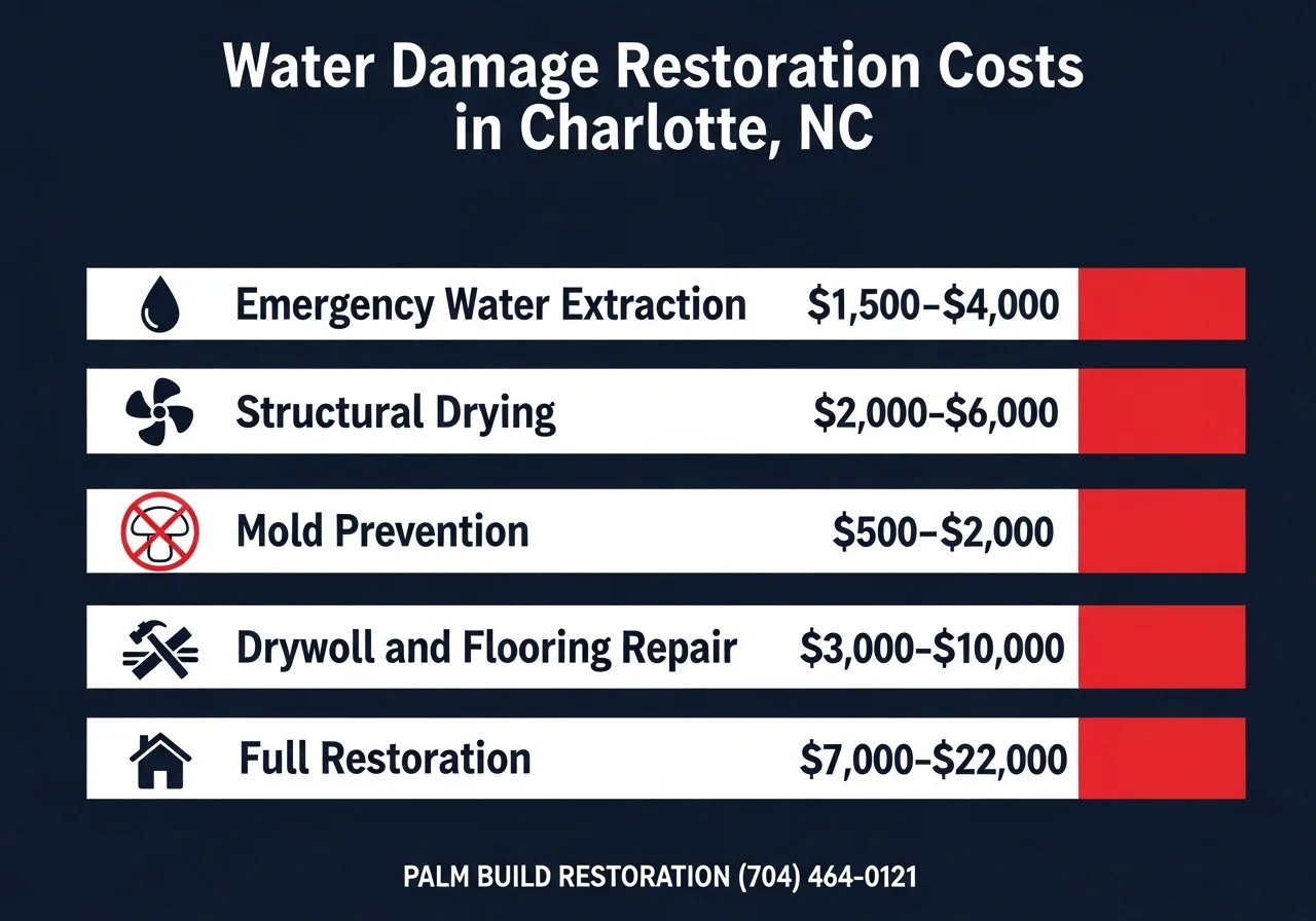Infographic showing water damage restoration cost ranges in Charlotte NC