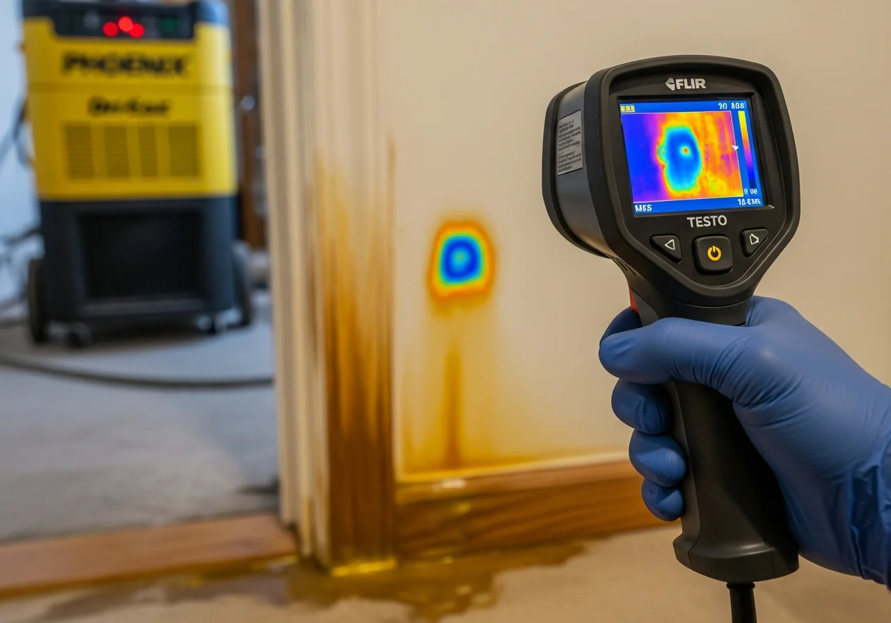 Professional moisture mapping and thermal imaging equipment used for insurance documentation during Charlotte NC restoration