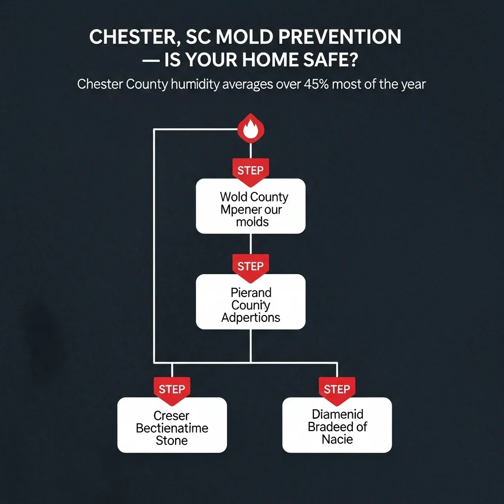 Mold prevention decision tree infographic for Chester, SC homeowners showing humidity thresholds and action steps