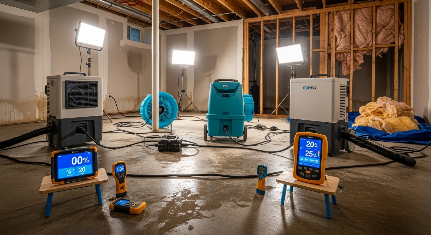 Palm Build structural drying equipment deployed inside a Clover SC home before reconstruction begins
