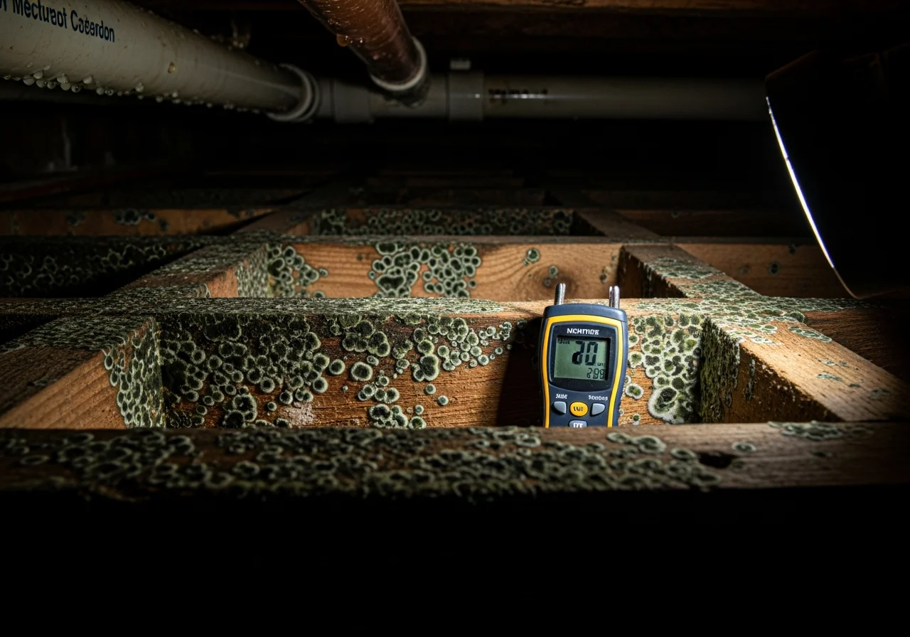 Close-up of mold damage on building materials in a Clover SC residence