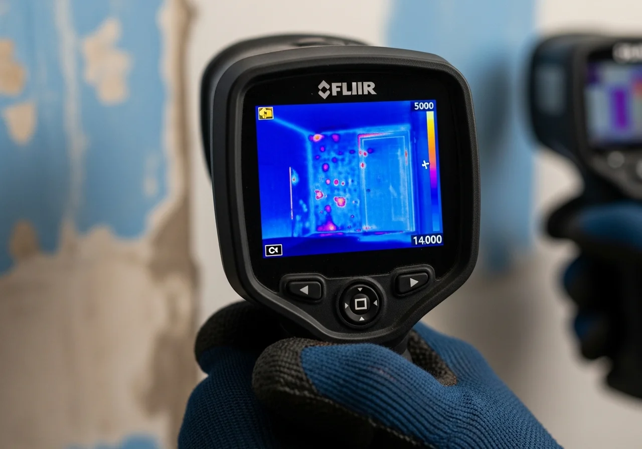 Thermal imaging moisture detection in a Clover SC crawl space showing clay soil moisture migration patterns