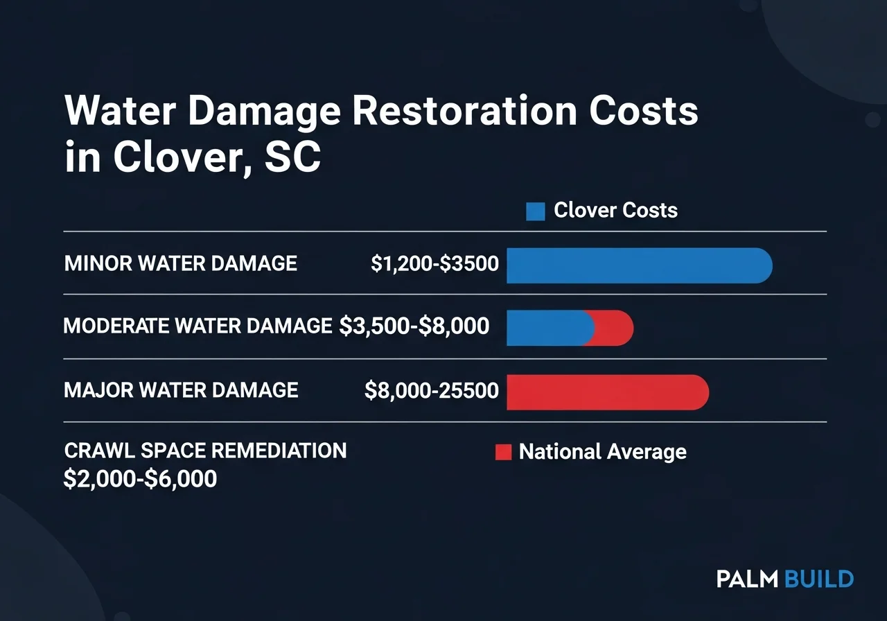 Infographic showing water damage restoration cost ranges in Clover SC and York County