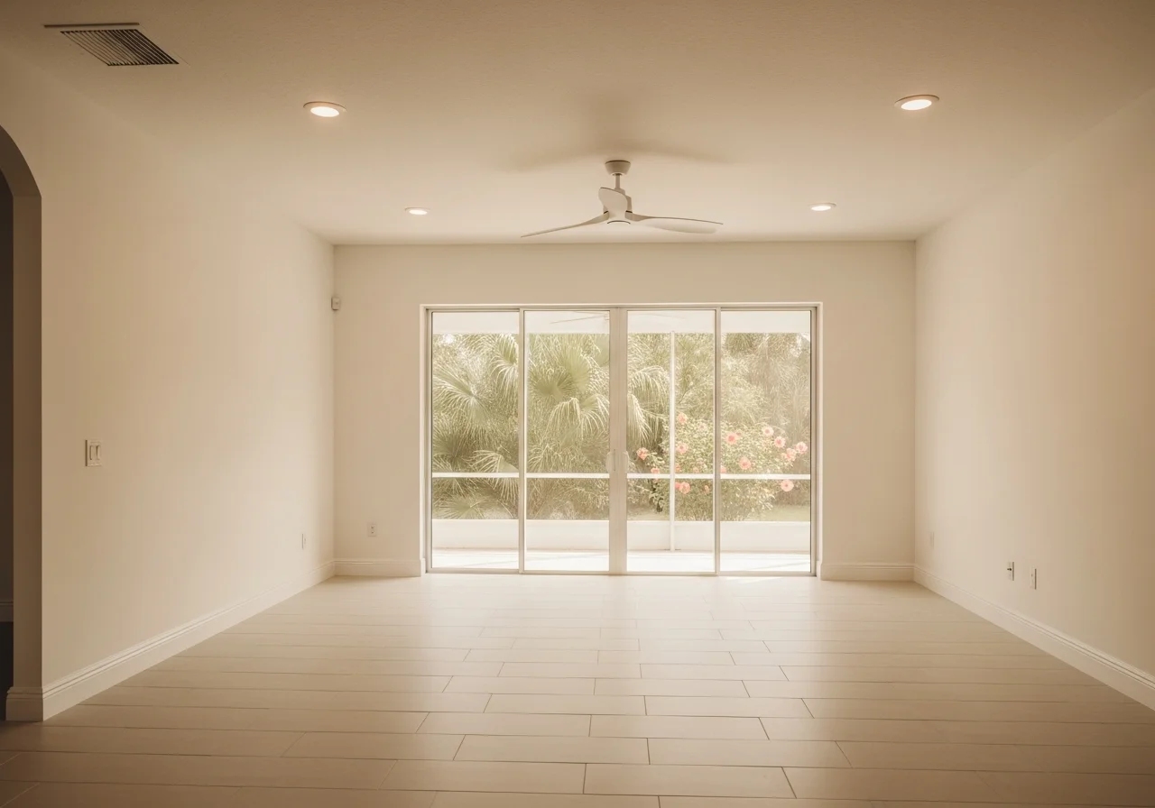 Completed kitchen reconstruction after fire damage in a Coconut Creek Florida home with new cabinets countertops and appliances