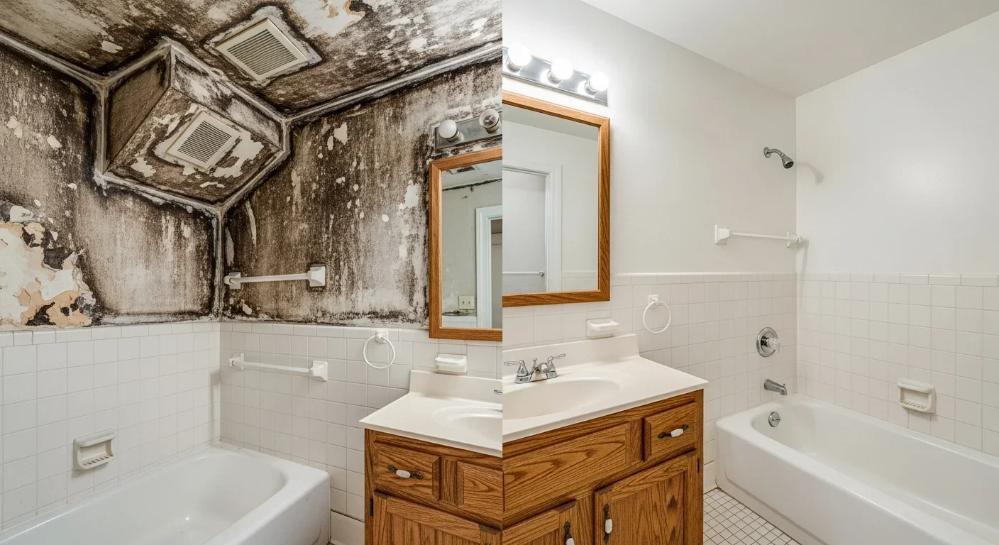 Before and after mold remediation results showing clean structural surfaces in a Columbia SC home