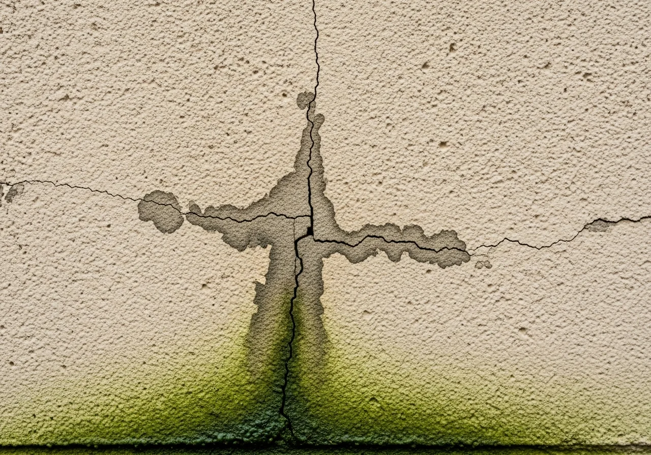 CBS stucco construction in Coral Springs Florida showing cracks where smoke infiltrates block wall cavities during fire events