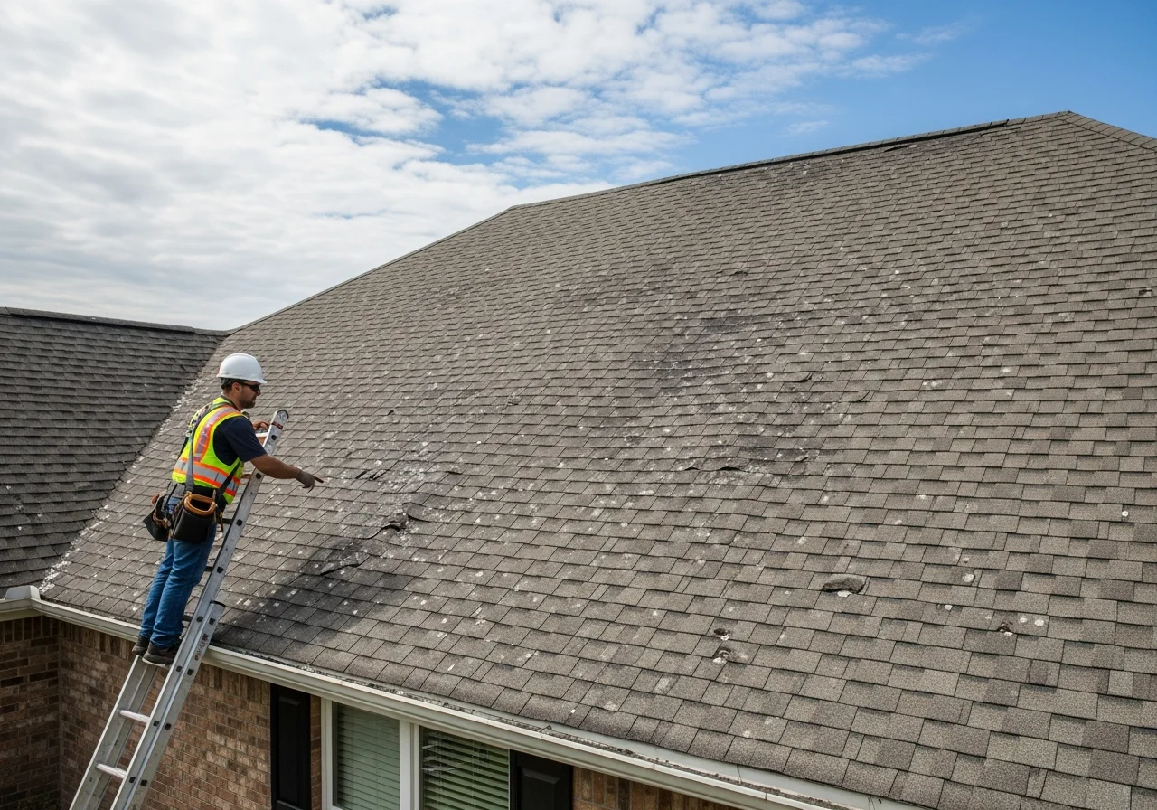 Professional roof inspection for hail and wind damage on a Cornelius NC home after a severe storm