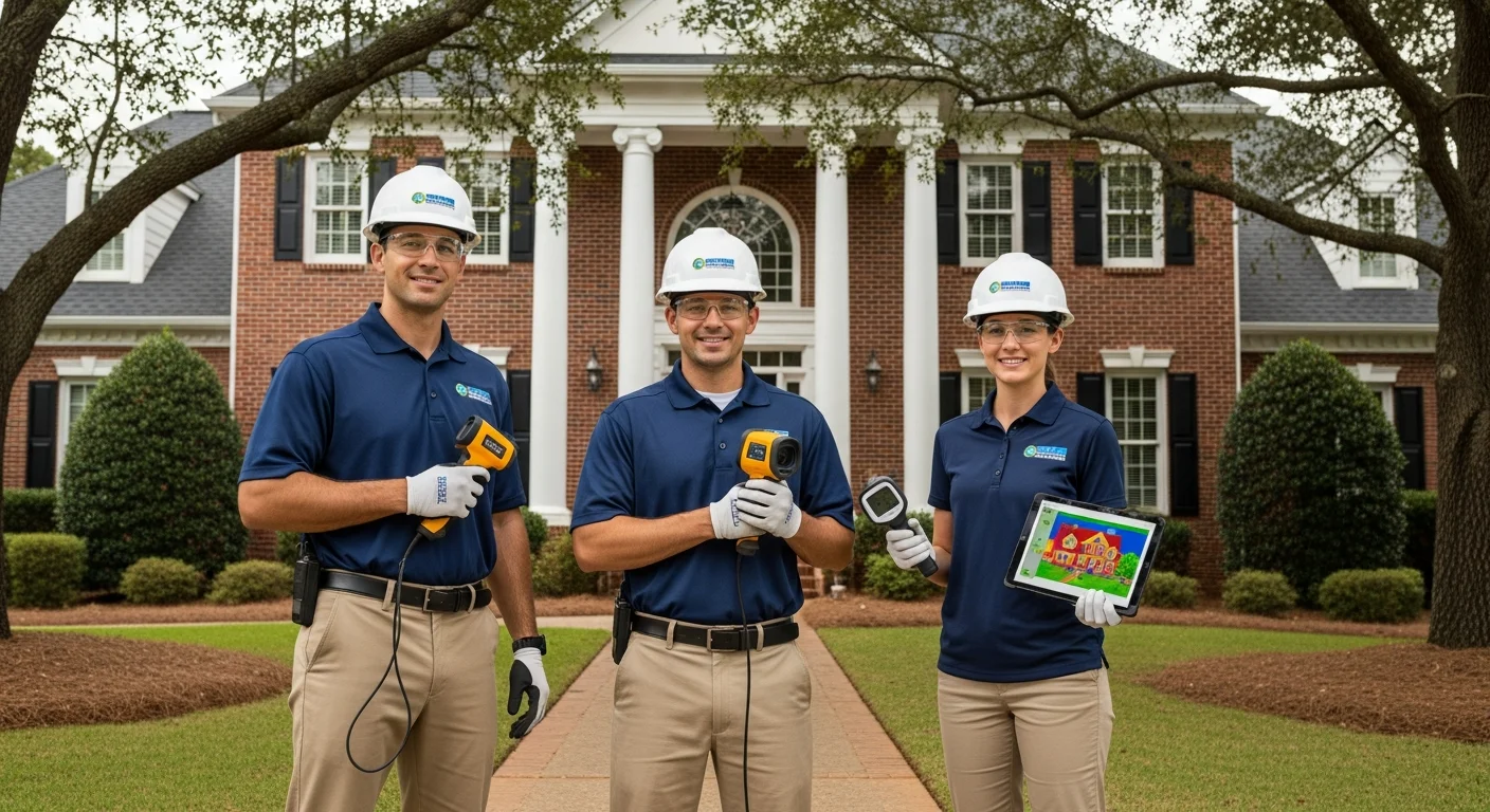 Palm Build restoration team assembled in front of company vehicle in a Cornelius NC commercial area ready for emergency commercial restoration response