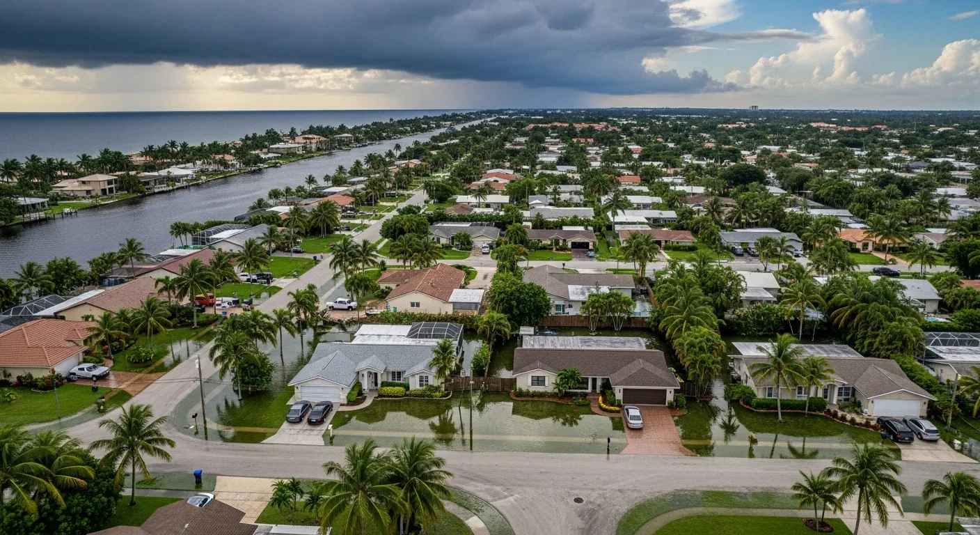 Canal-adjacent residential properties in Dania Beach FL showing flood risk from Dania Cut-Off Canal C-11 system overflow