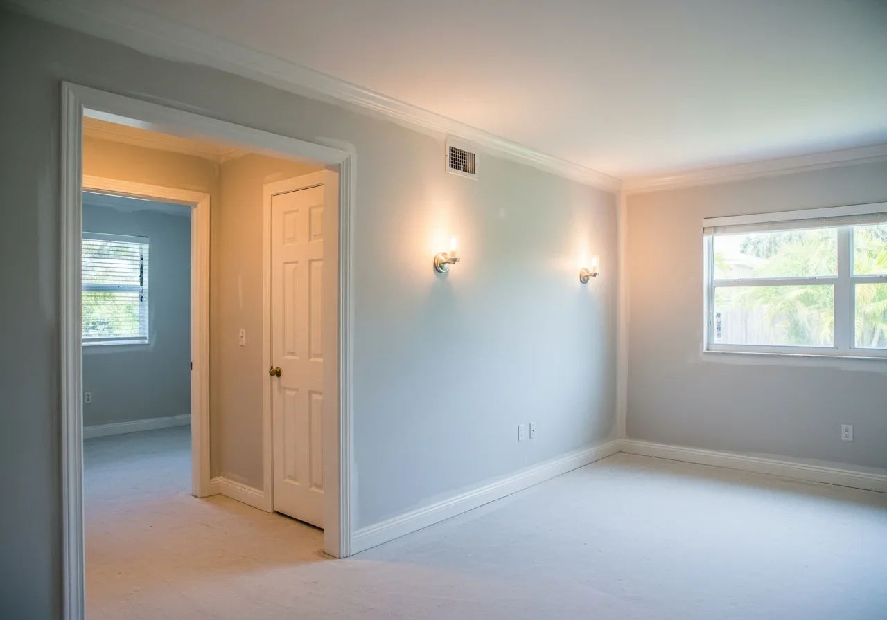 Post-remediation result in Dania Beach home — fresh drywall cleared to DBPR standards