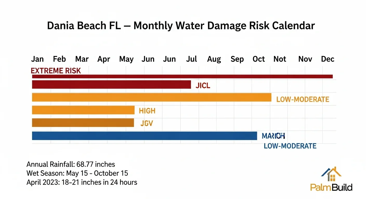 Seasonal storm damage calendar showing hurricane risk timeline for Dania Beach FL homeowners in South Florida