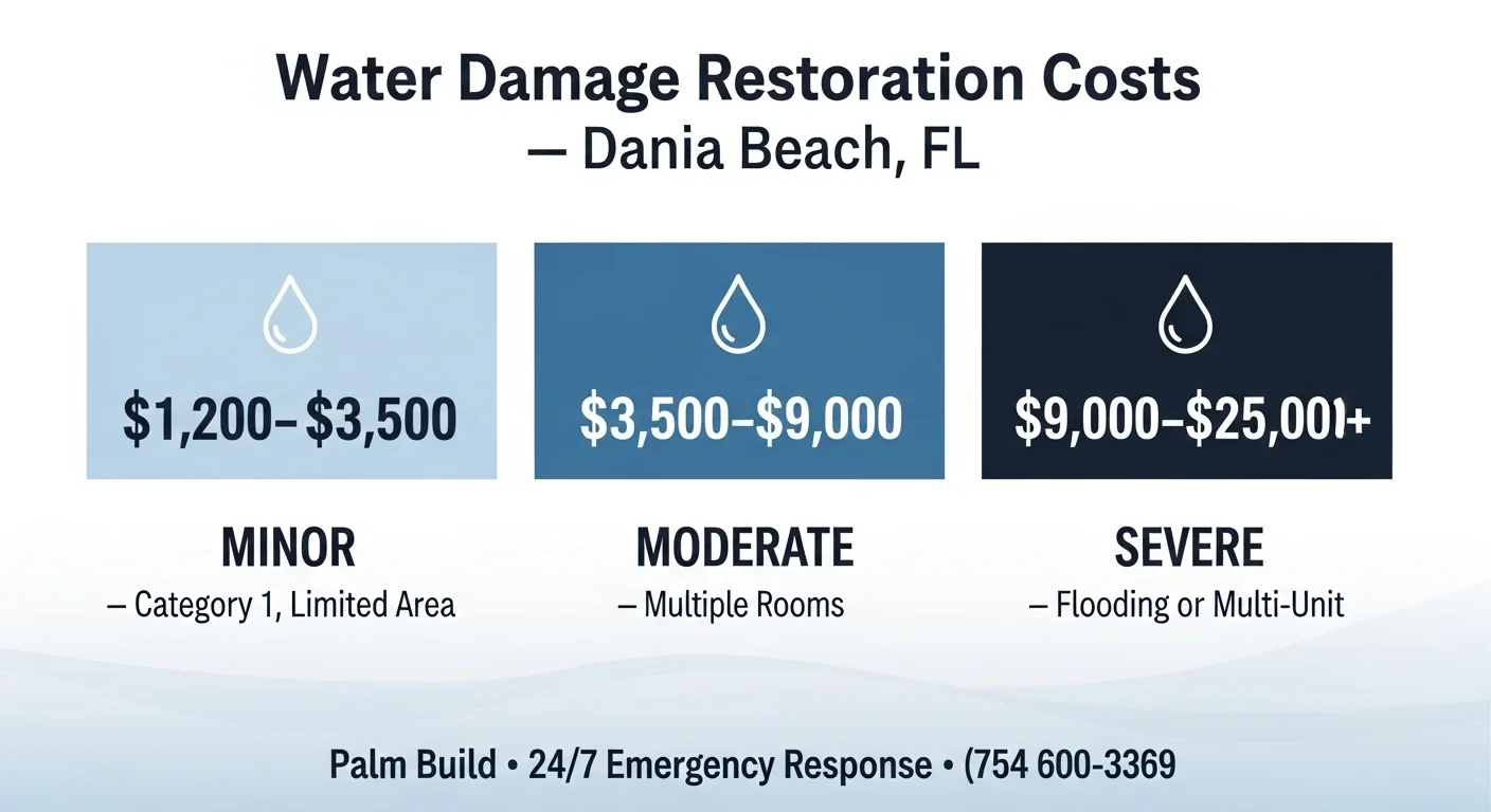 Water damage cost documentation showing extent of damage in a Dania Beach FL coastal CBS home requiring insurance claim, Broward County South Florida