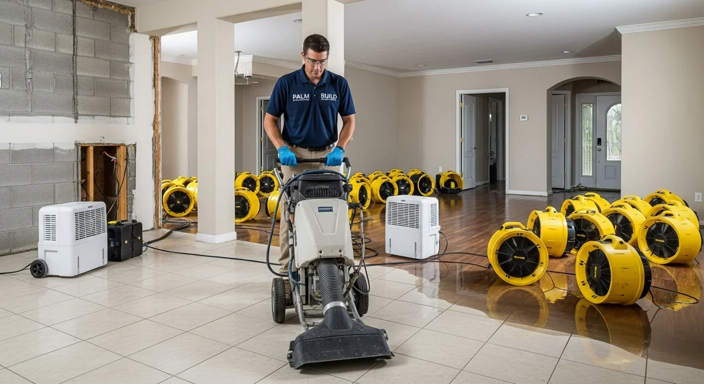 Palm Build technician performing emergency water extraction at a Dania Beach coastal property