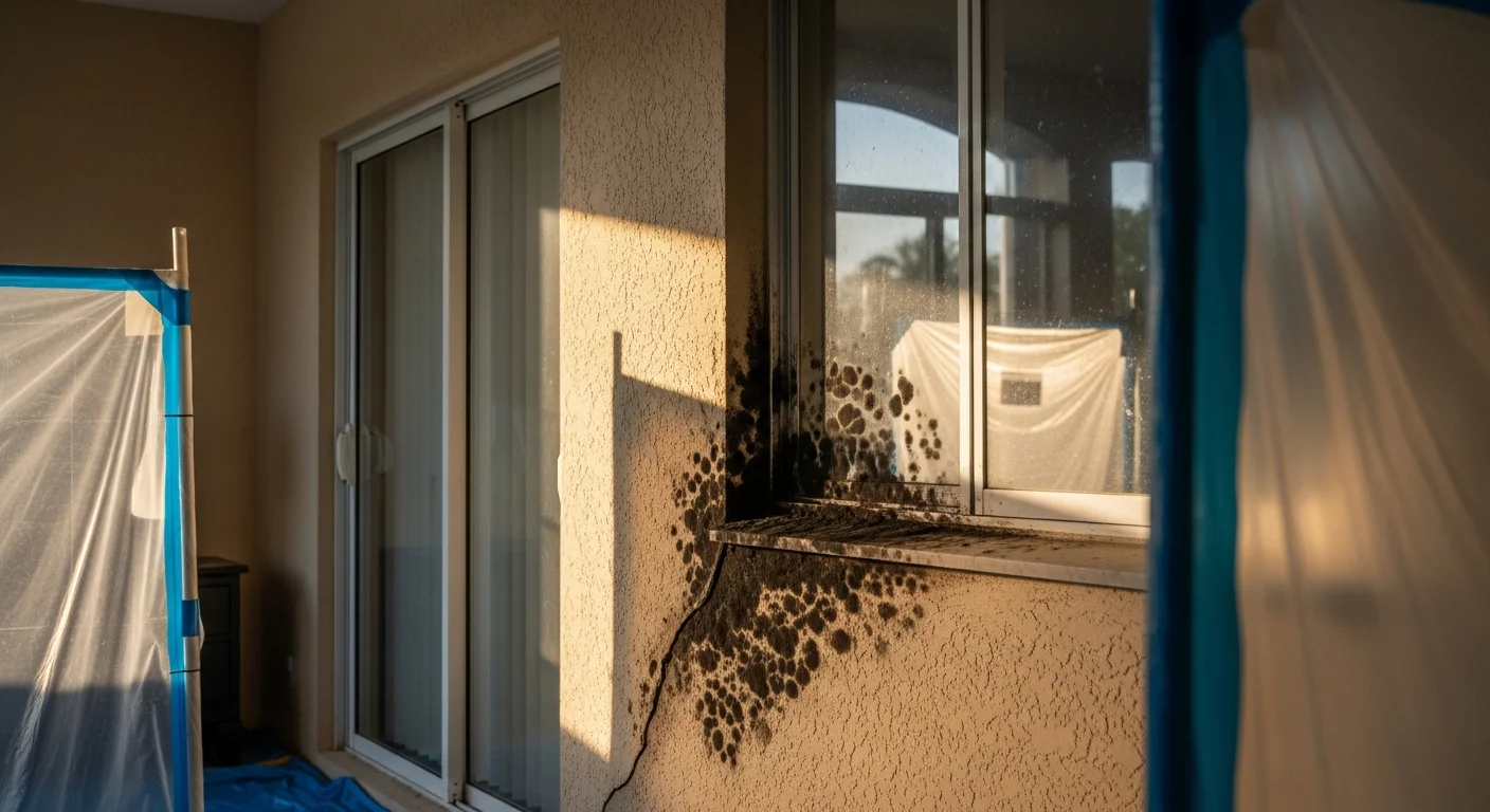Mold growth on a CBS stucco wall inside a Davie Florida home requiring professional DBPR-licensed remediation