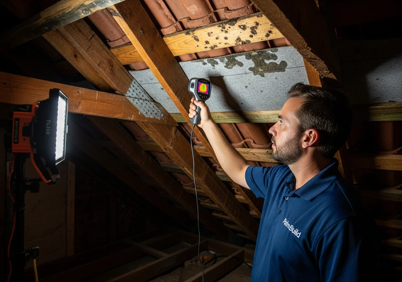 Thermal roof inspection on Delray Beach FL home showing barrel tile condition and underlayment integrity assessment