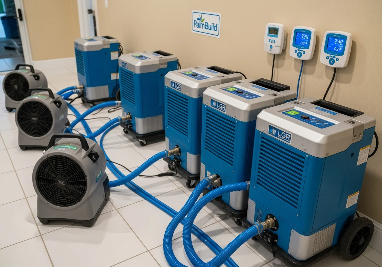 Restoration equipment deployed during the mitigation phase before reconstruction in Delray Beach FL