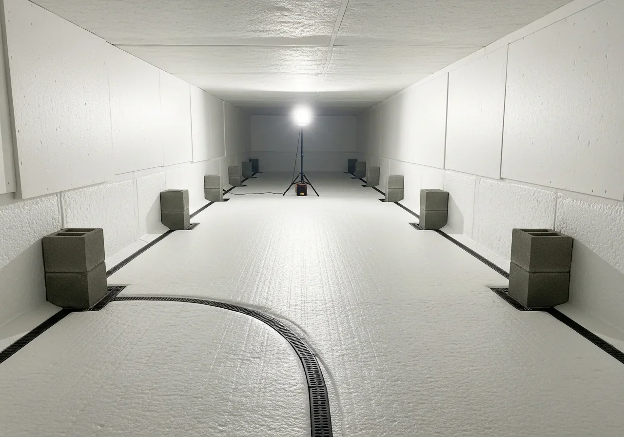 Professionally encapsulated crawl space after mold remediation in a Denver NC home showing clean white vapor barrier