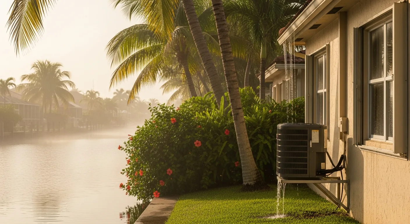 Aerial view of Fort Lauderdale canal-front CBS stucco homes surrounded by 165+ miles of waterways that create year-round humidity and mold risk