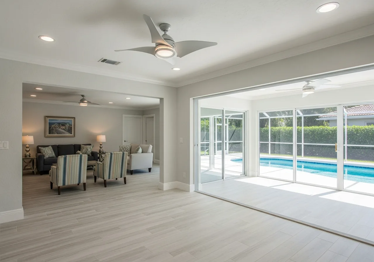 Fully restored Fort Lauderdale home after fire damage with new finishes and HVHZ-compliant reconstruction